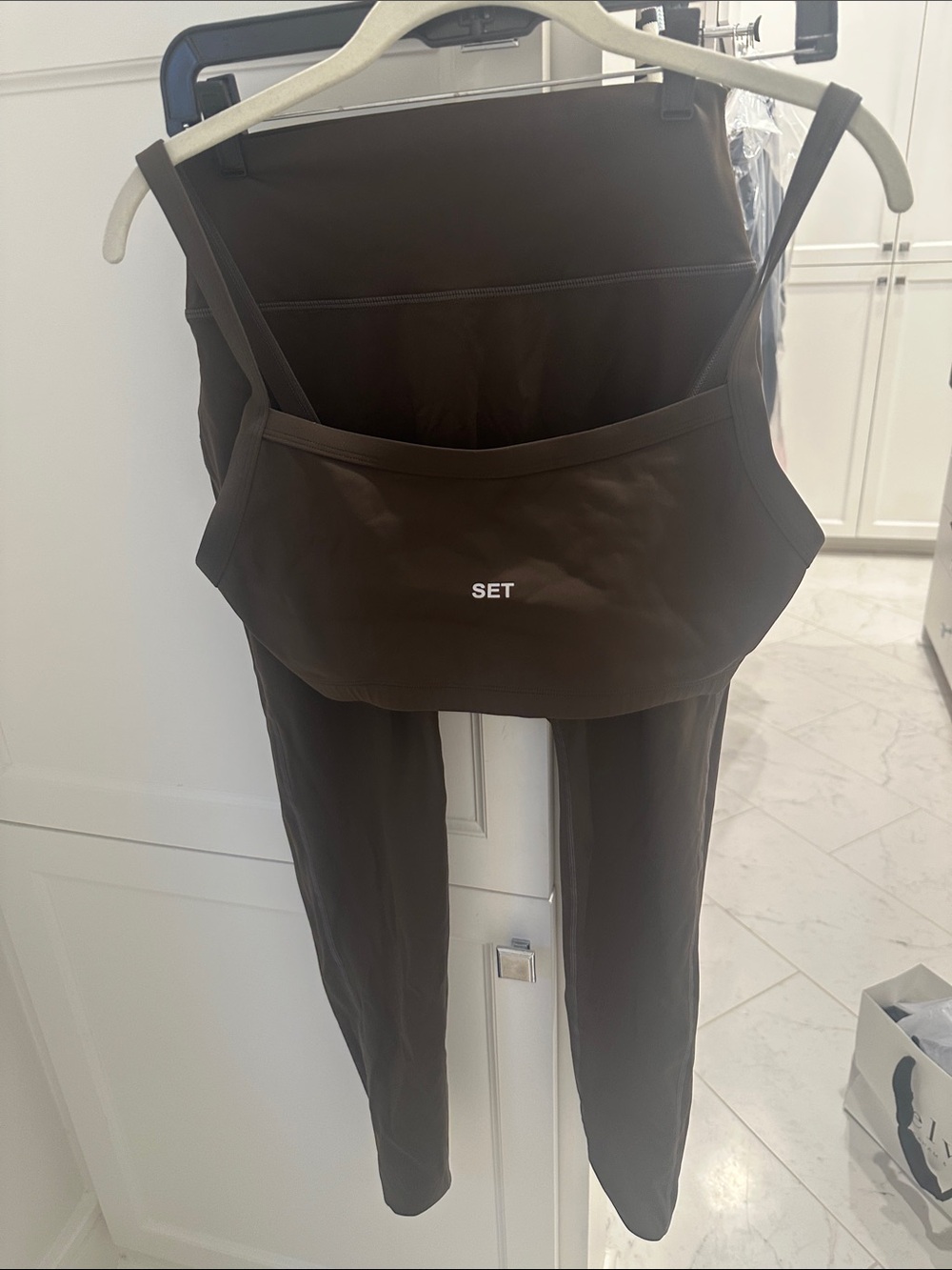 SET Active Brown Slim-Strap Cropped Bralette and matching leggings